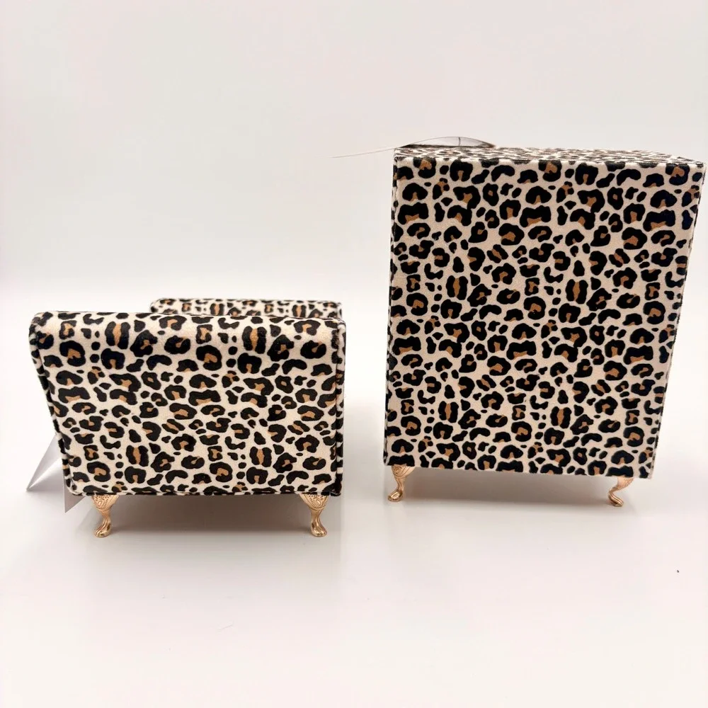 Willow & Riley Leopard Print Miniature Bed and Dresser Jewelry Box Set 2pc NEW